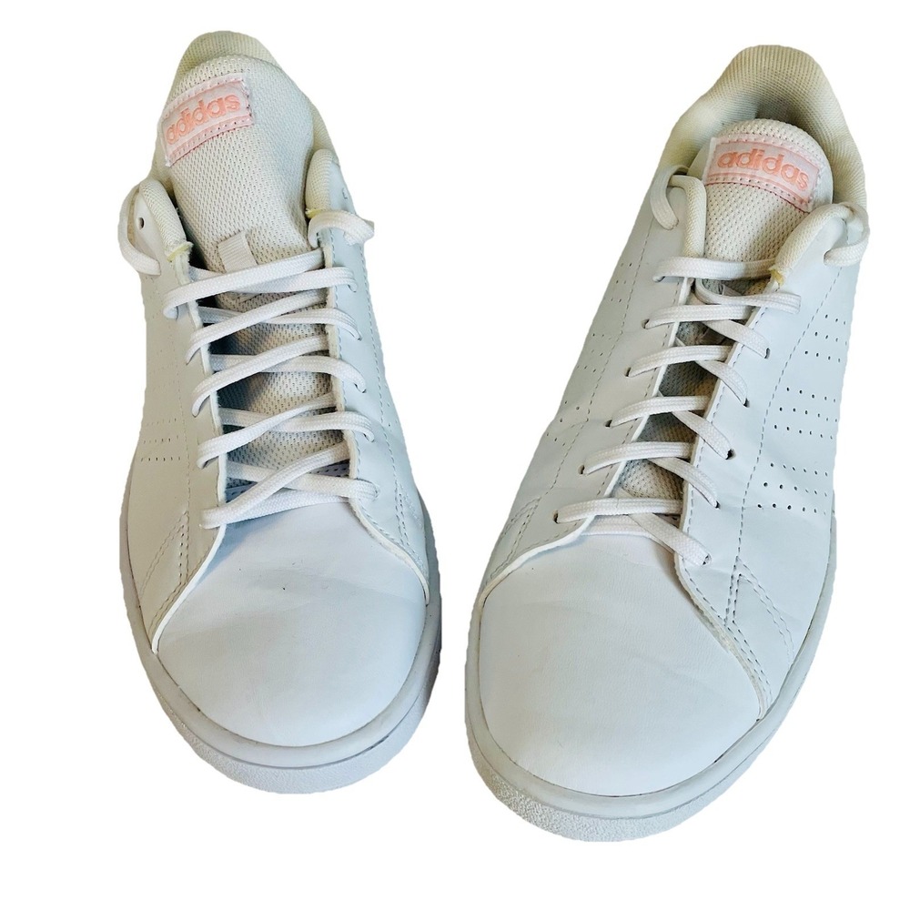 Adidas Advantage Womens Sneakers White Pink Low Top Tennis Shoes Size 8.5